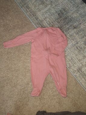 wonder nation Ribbed Long-Sleeve Footed One-Piece in Dusty Pink